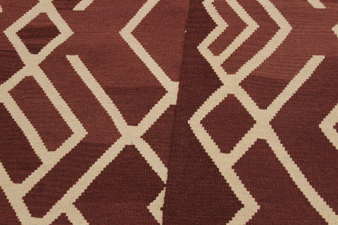 handmade Modern Kilim Brown Beige Hand-Woven RECTANGLE 100% WOOL area rug 7' x 10'