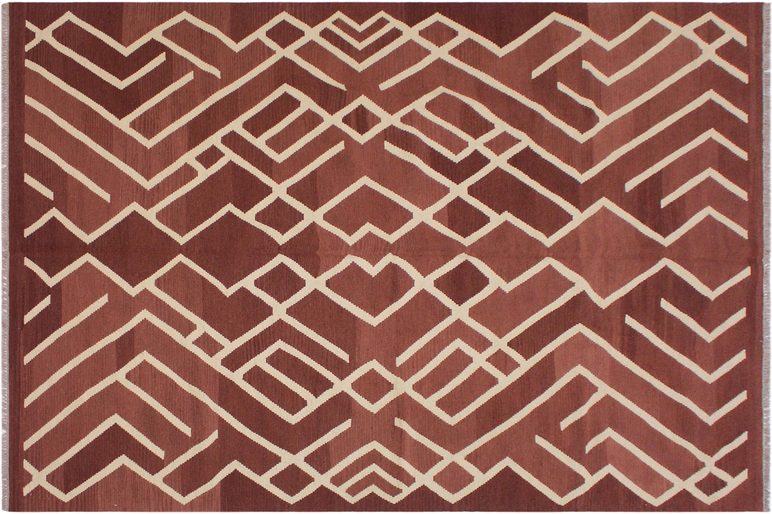 handmade Modern Kilim Brown Beige Hand-Woven RECTANGLE 100% WOOL area rug 7' x 10'