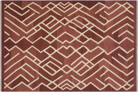 handmade Modern Kilim Brown Beige Hand-Woven RECTANGLE 100% WOOL area rug 7' x 10'