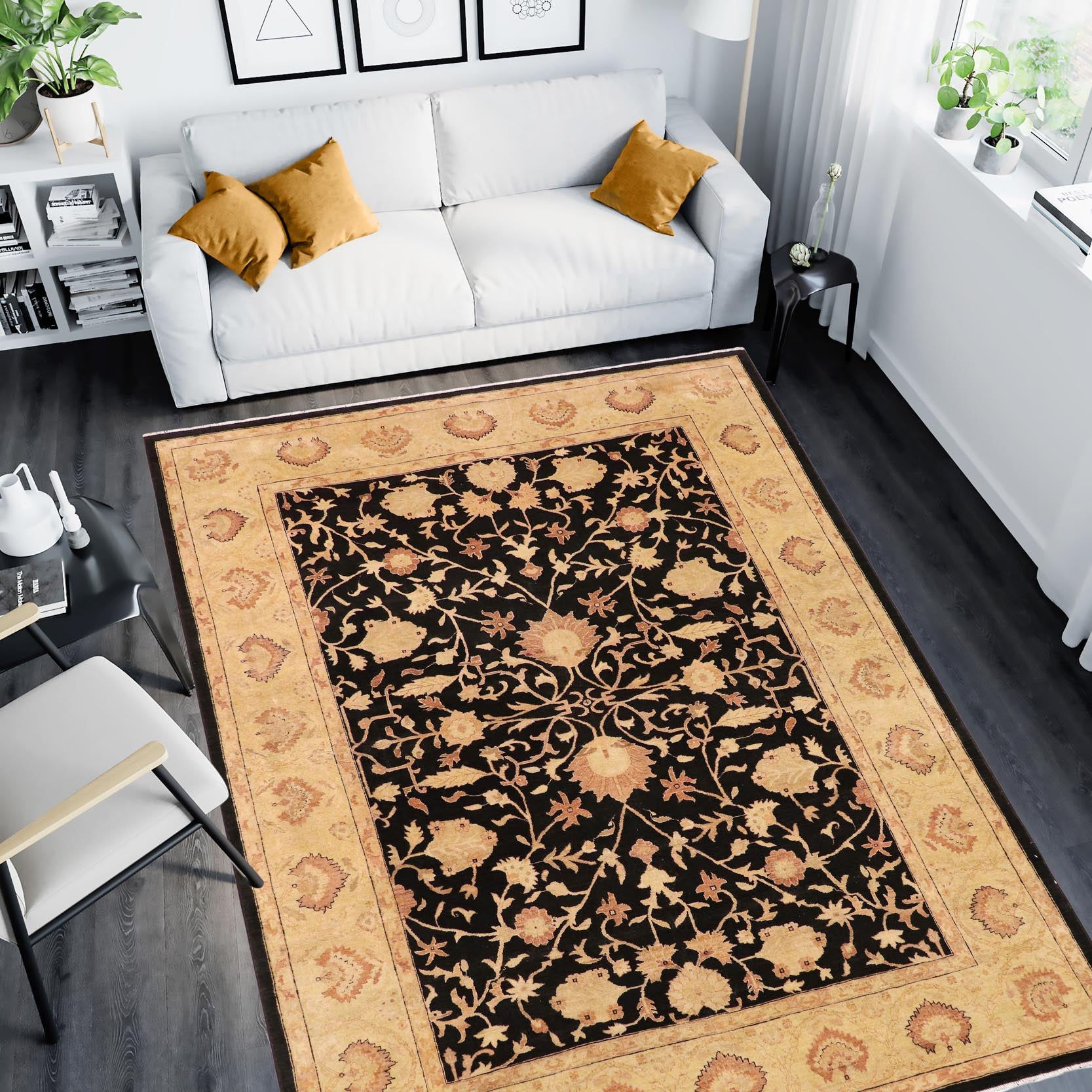 handmade Traditional Kafkaz Black Gold Hand Knotted RECTANGLE 100% WOOL area rug 9x12