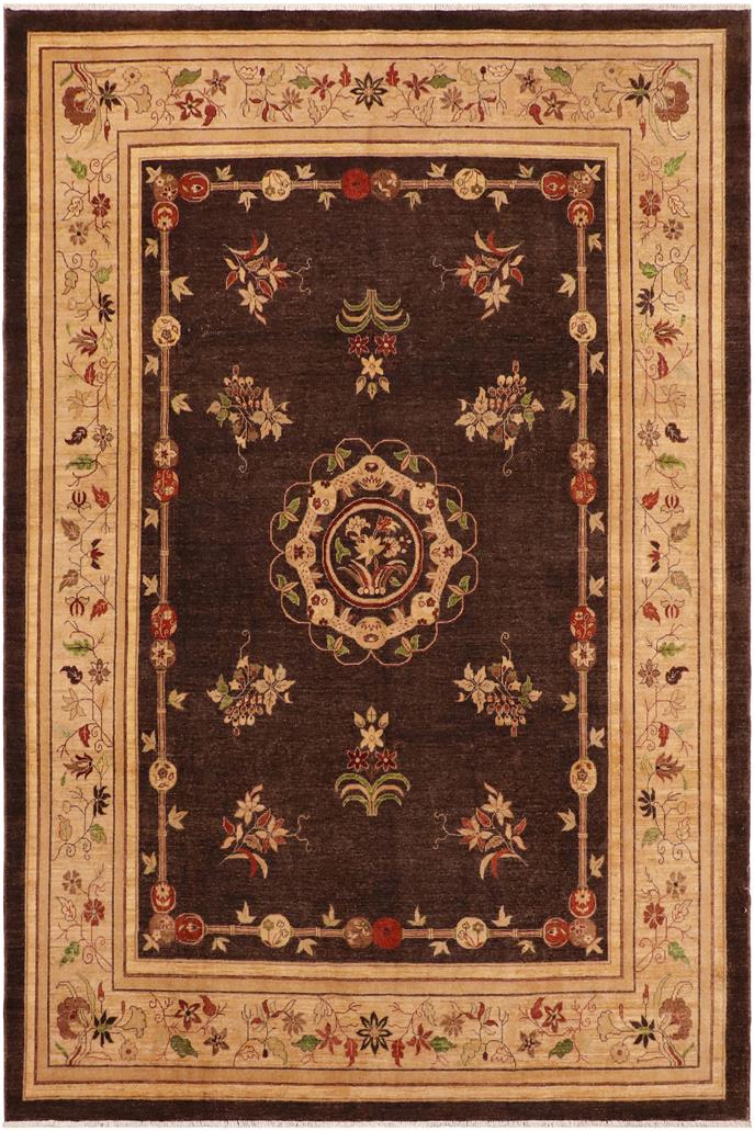 handmade Traditional Kafkaz Brown Tan Hand Knotted RECTANGLE 100% WOOL area rug 9 x 12