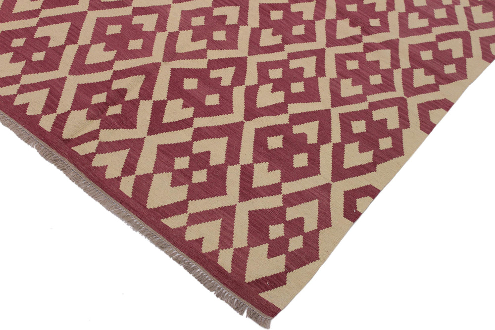 handmade Modern Kilim Burgundy Beige Hand-Woven RECTANGLE 100% WOOL area rug 6' x 8'