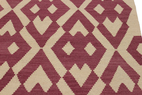 handmade Modern Kilim Burgundy Beige Hand-Woven RECTANGLE 100% WOOL area rug 6' x 8'