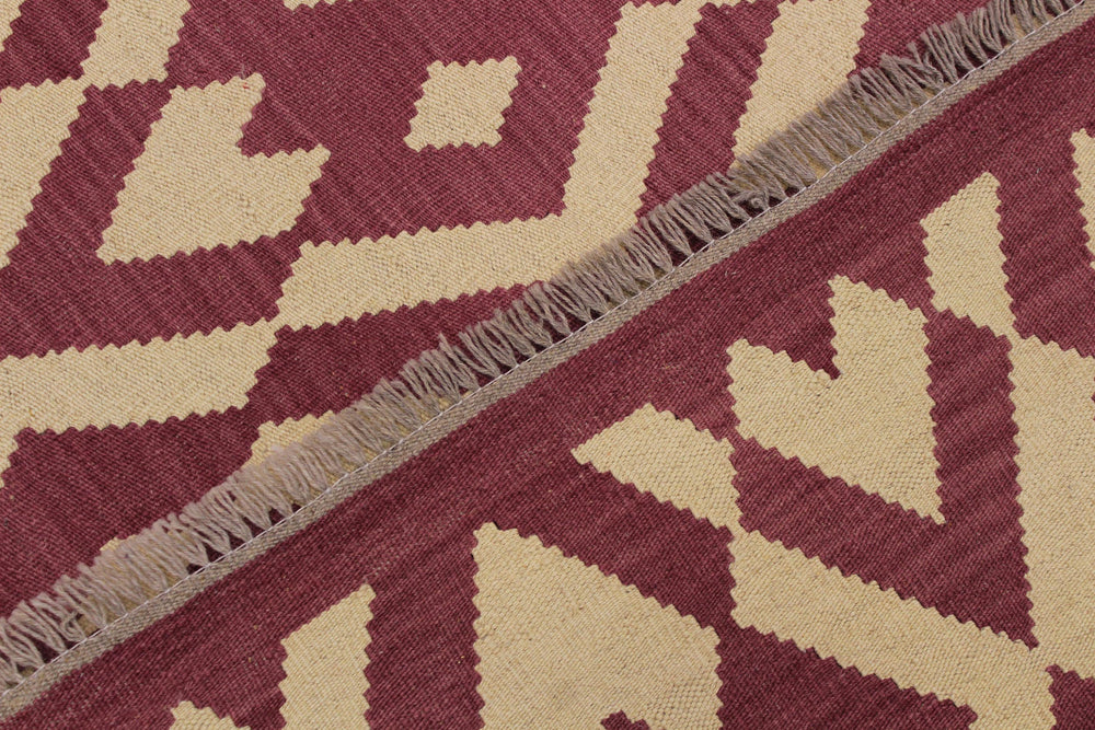 handmade Modern Kilim Burgundy Beige Hand-Woven RECTANGLE 100% WOOL area rug 6' x 8'