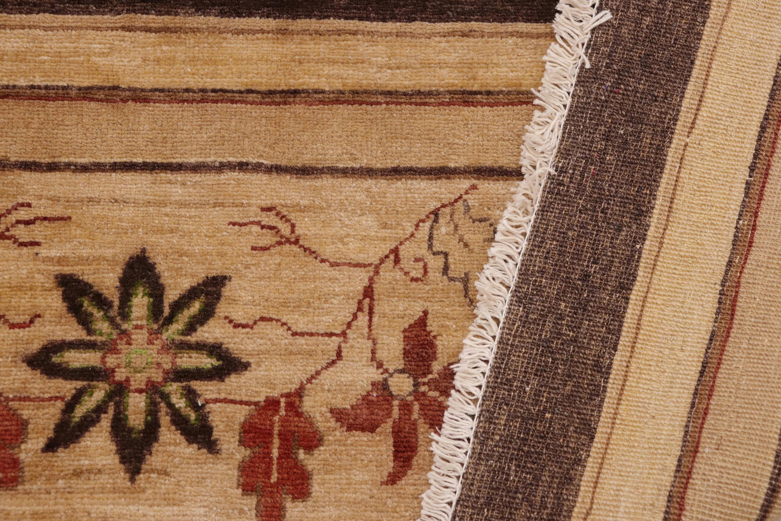 handmade Traditional Kafkaz Brown Tan Hand Knotted RECTANGLE 100% WOOL area rug 9' x 12'
