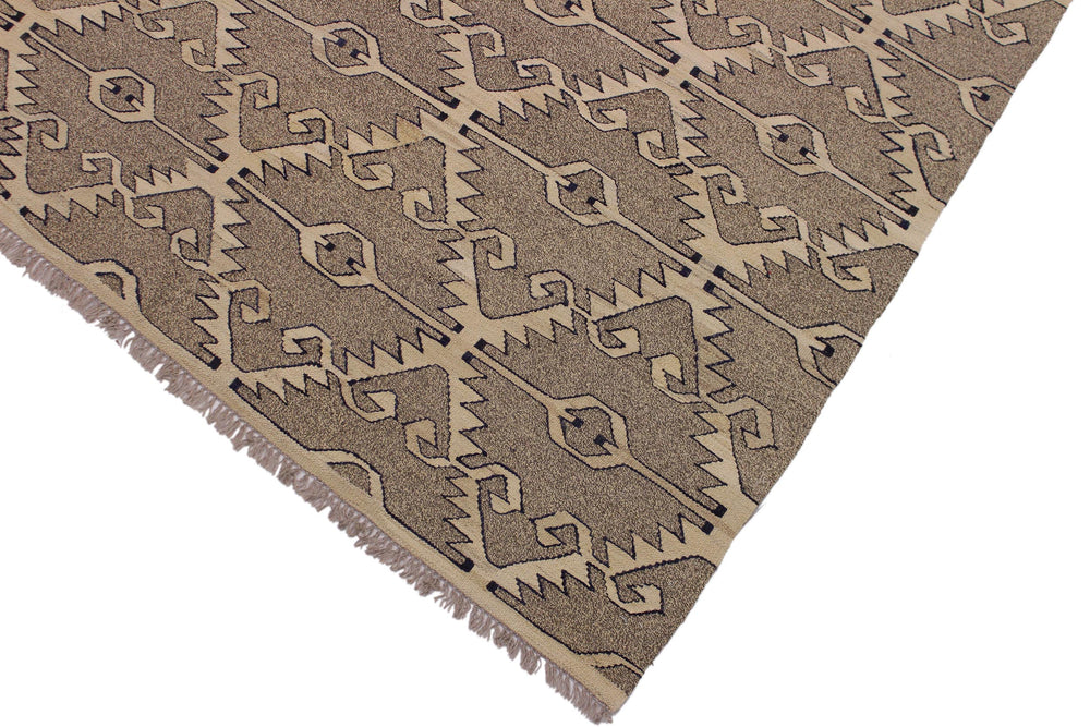 handmade Modern Kilim Gray Tan Hand-Woven RECTANGLE 100% WOOL area rug 6' x 8'