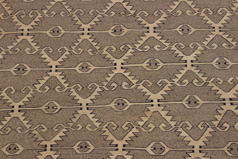 handmade Modern Kilim Gray Tan Hand-Woven RECTANGLE 100% WOOL area rug 6' x 8'