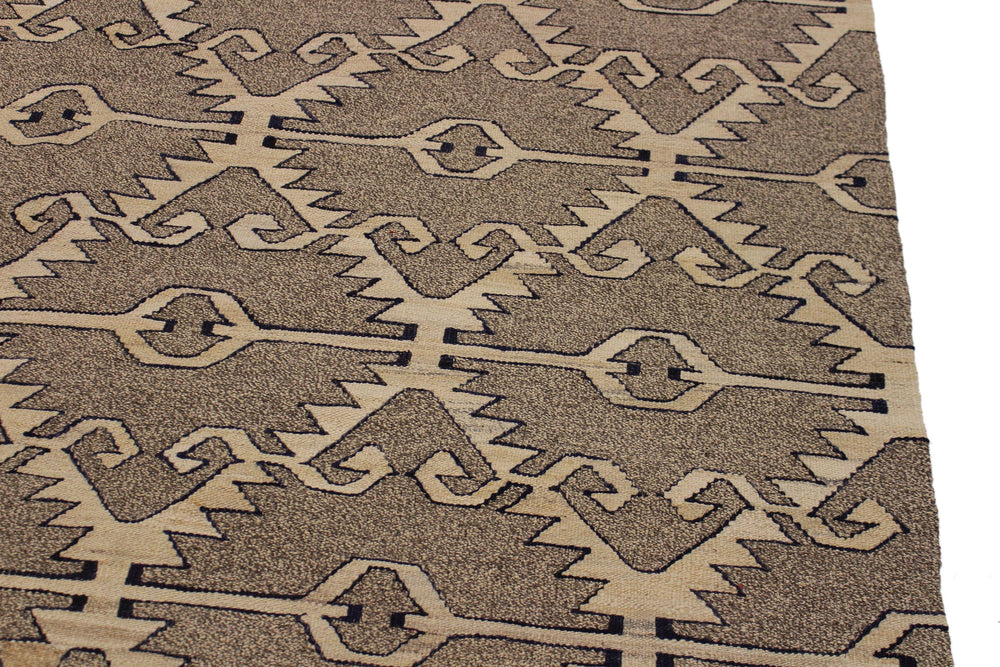 handmade Modern Kilim Gray Tan Hand-Woven RECTANGLE 100% WOOL area rug 6' x 8'