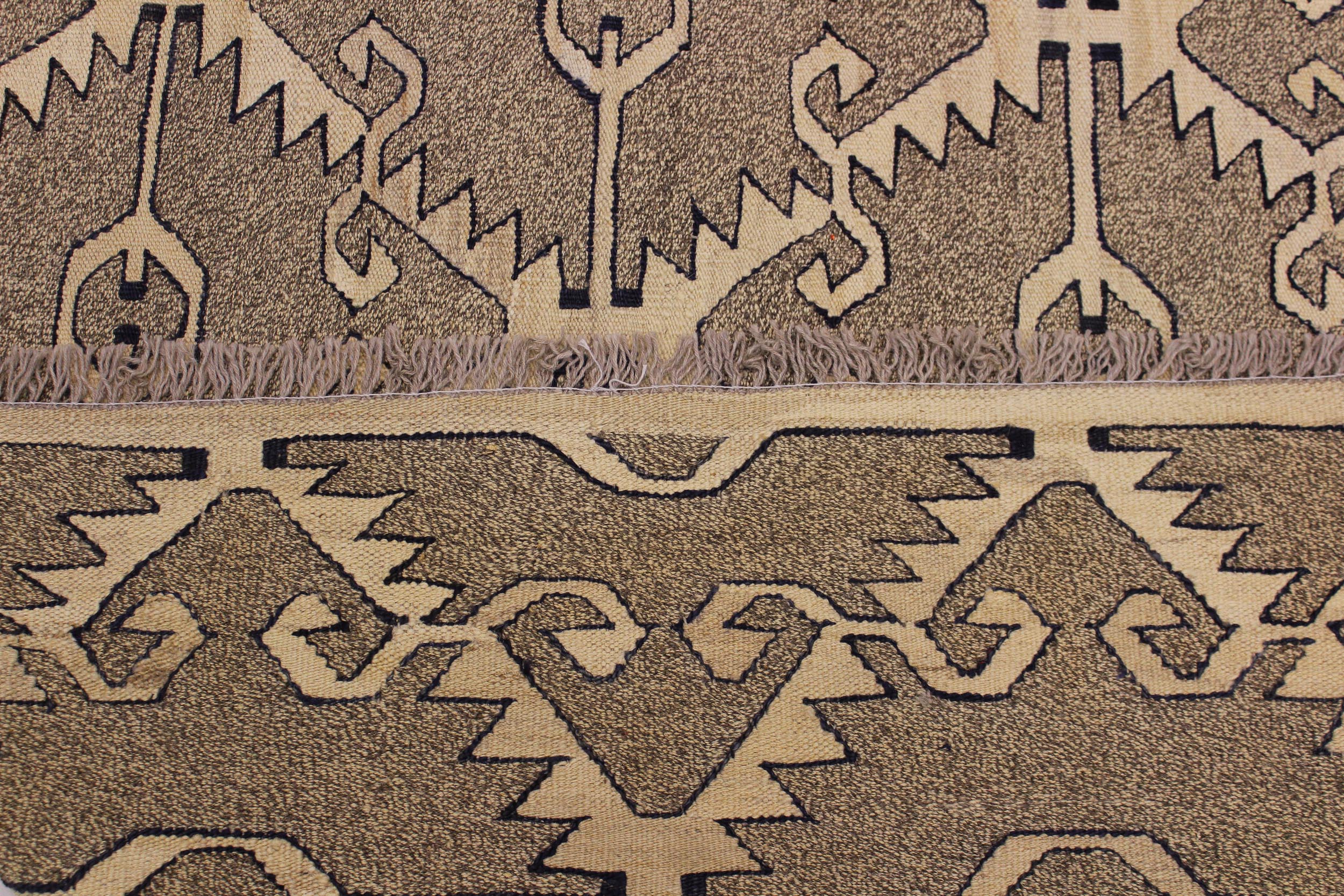 handmade Modern Kilim Gray Tan Hand-Woven RECTANGLE 100% WOOL area rug 6' x 8'
