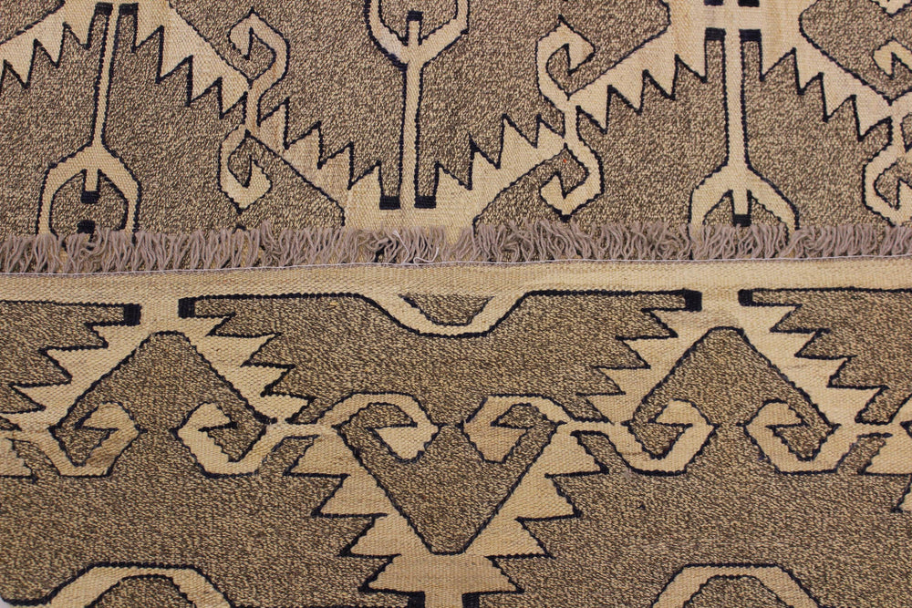 handmade Modern Kilim Gray Tan Hand-Woven RECTANGLE 100% WOOL area rug 6' x 8'