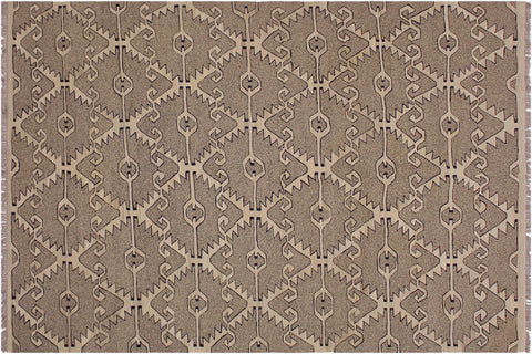 handmade Modern Kilim Gray Tan Hand-Woven RECTANGLE 100% WOOL area rug 6' x 8'