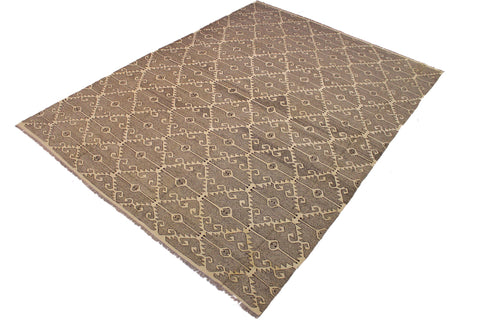 handmade Modern Kilim Drk. Gray Ivory Hand-Woven RECTANGLE 100% WOOL area rug 10' x 14'