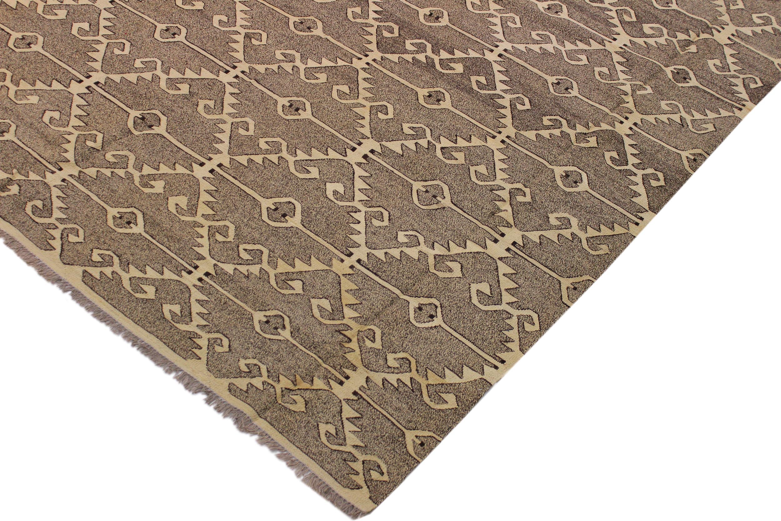 handmade Modern Kilim Drk. Gray Ivory Hand-Woven RECTANGLE 100% WOOL area rug 10' x 14'