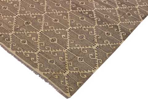 handmade Modern Kilim Drk. Gray Ivory Hand-Woven RECTANGLE 100% WOOL area rug 10' x 14'