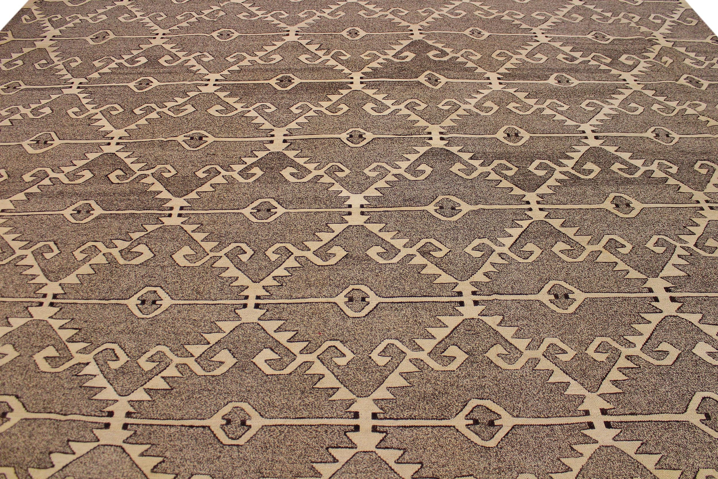 handmade Modern Kilim Drk. Gray Ivory Hand-Woven RECTANGLE 100% WOOL area rug 10' x 14'