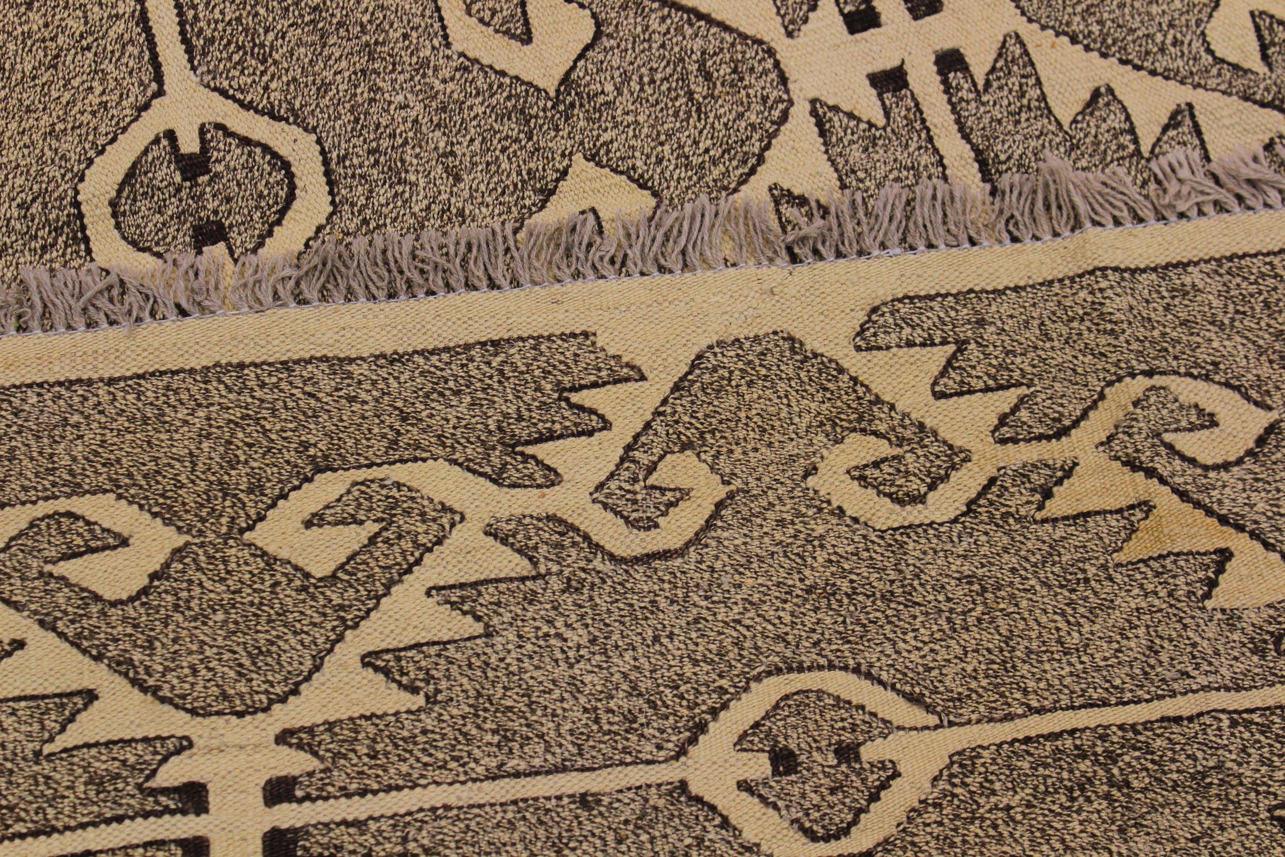 handmade Modern Kilim Drk. Gray Ivory Hand-Woven RECTANGLE 100% WOOL area rug 10' x 14'