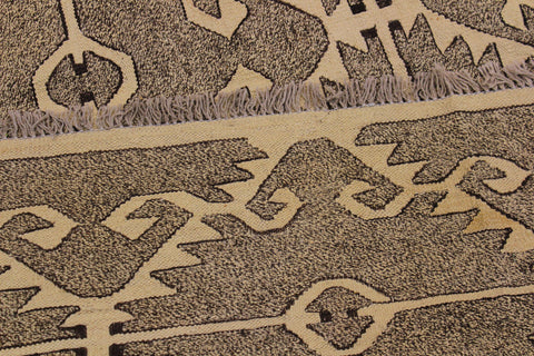 handmade Modern Kilim Drk. Gray Ivory Hand-Woven RECTANGLE 100% WOOL area rug 10' x 14'
