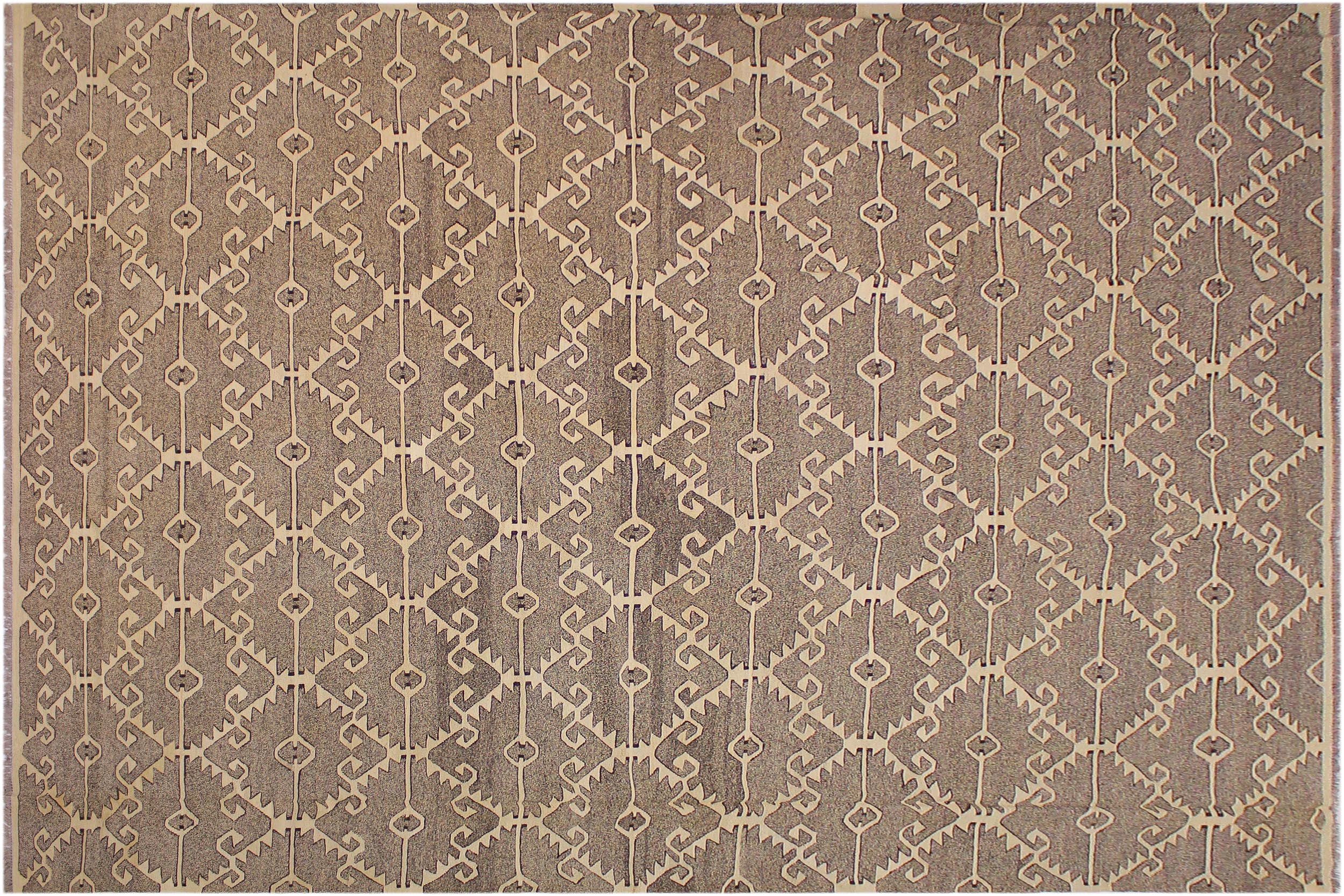 handmade Modern Kilim Drk. Gray Ivory Hand-Woven RECTANGLE 100% WOOL area rug 10' x 14'