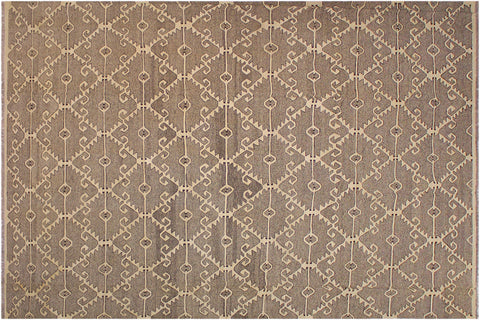 handmade Modern Kilim Drk. Gray Ivory Hand-Woven RECTANGLE 100% WOOL area rug 10' x 14'