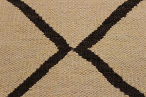 handmade Modern Kilim Tan Black Hand-Woven RECTANGLE 100% WOOL area rug 10' x 13'