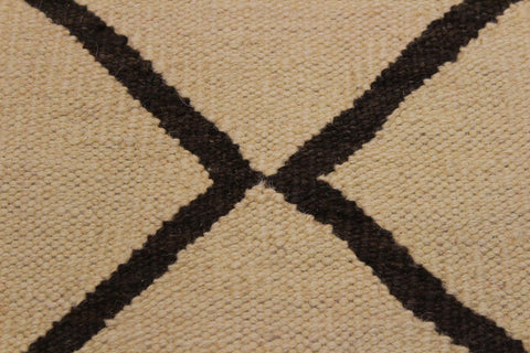 handmade Modern Kilim Tan Black Hand-Woven RECTANGLE 100% WOOL area rug 10' x 13'