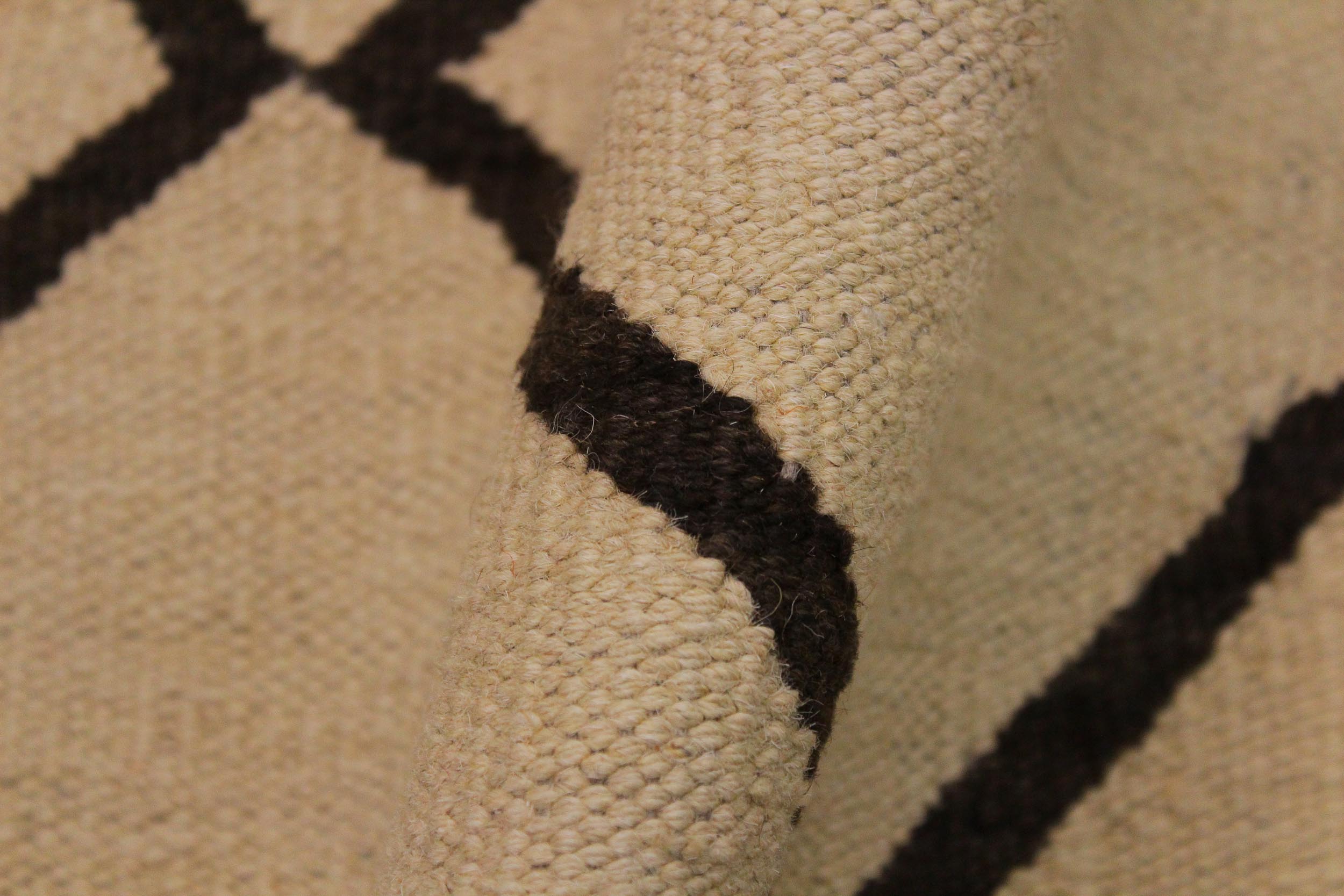 handmade Modern Kilim Tan Black Hand-Woven RECTANGLE 100% WOOL area rug 10' x 13'