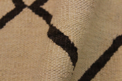 handmade Modern Kilim Tan Black Hand-Woven RECTANGLE 100% WOOL area rug 10' x 13'