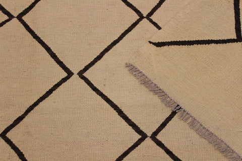 handmade Modern Kilim Tan Black Hand-Woven RECTANGLE 100% WOOL area rug 10' x 13'