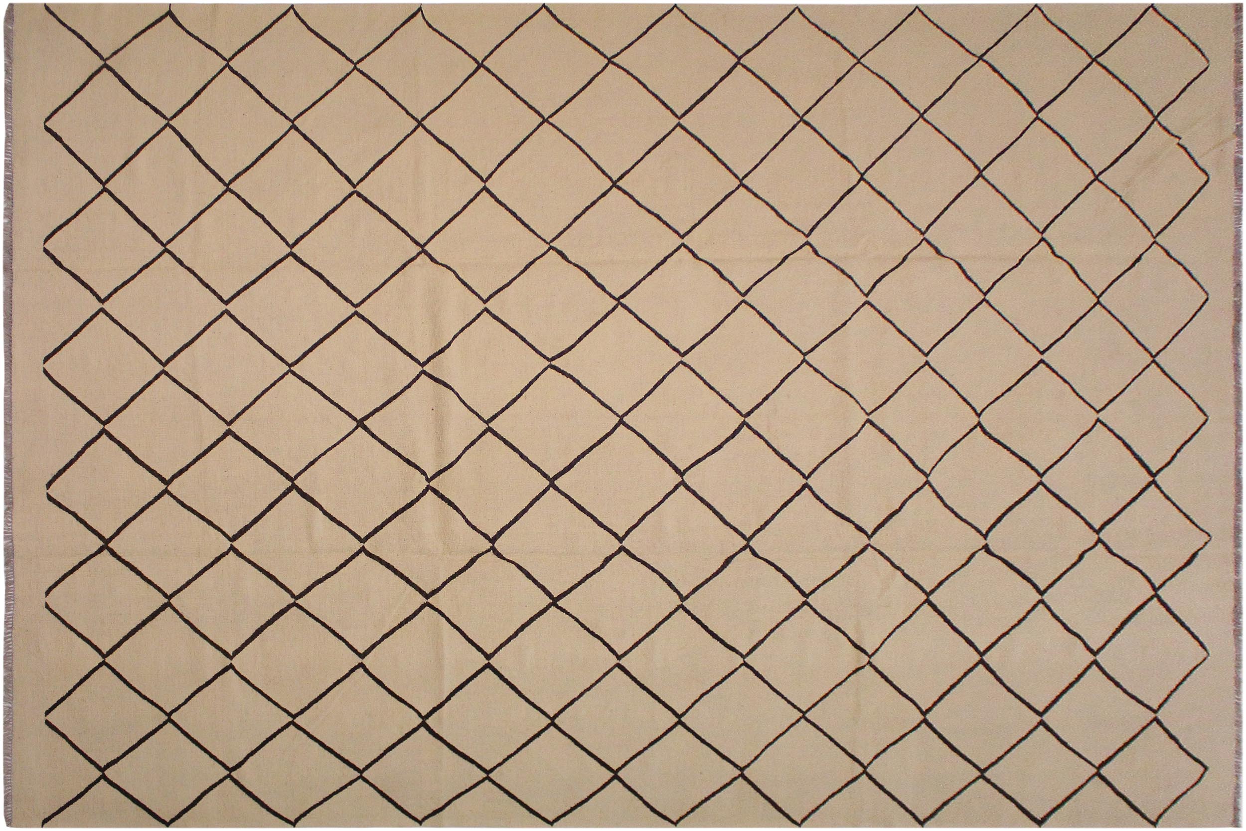 handmade Modern Kilim Tan Black Hand-Woven RECTANGLE 100% WOOL area rug 10' x 13'