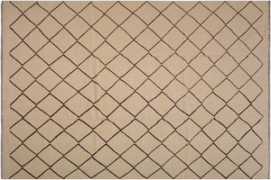10x13 hand woven Turkish Flat Weave Kilim wool rug in tan and black - Abstract Turkish Annette