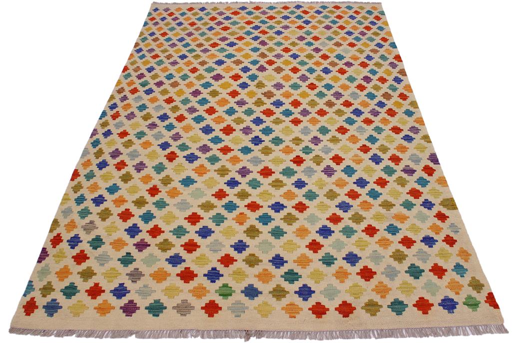 Flat Weave Kilim Antique Navaho Vintage handmade Modern Kilim Beige Blue Hand-Woven Rectangle 100% Wool Area Rug 5x8 