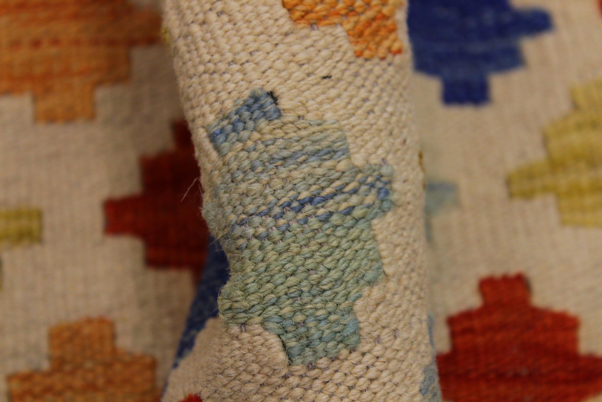 handmade Modern Kilim Beige Blue Hand-Woven RECTANGLE 100% WOOL area rug 5x8