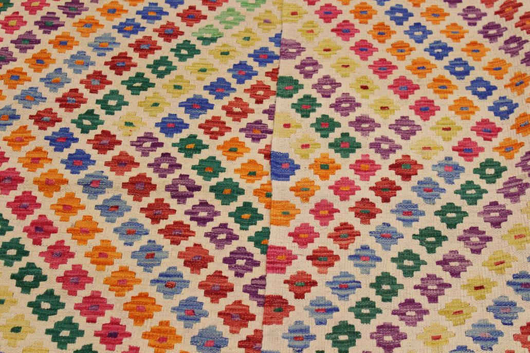 Flat Weave Kilim Antique Navaho Vintage handmade Modern Kilim Beige Blue Hand-Woven Rectangle 100% Wool Area Rug 6x8 