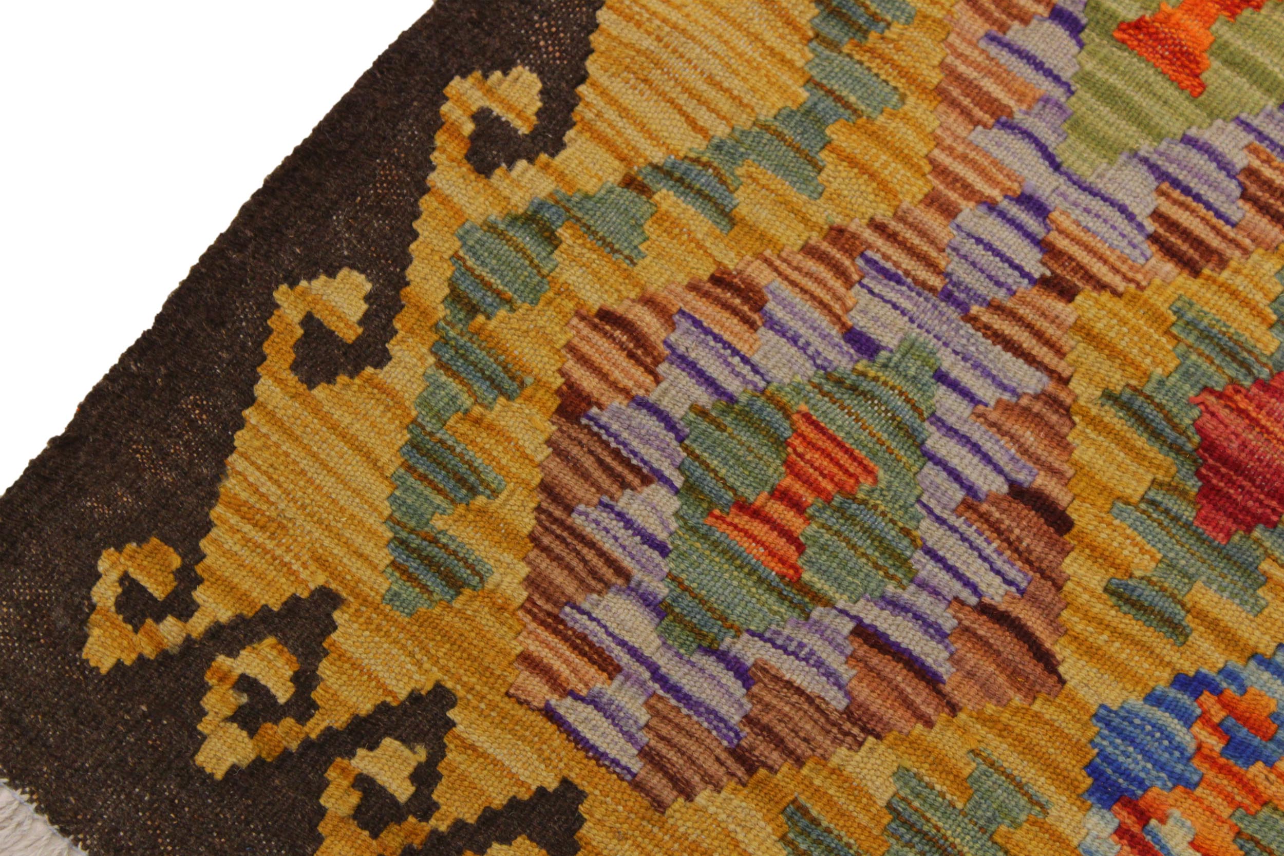 handmade Geometric Kilim Brown Gold Hand-Woven RECTANGLE 100% WOOL area rug 3 x 5