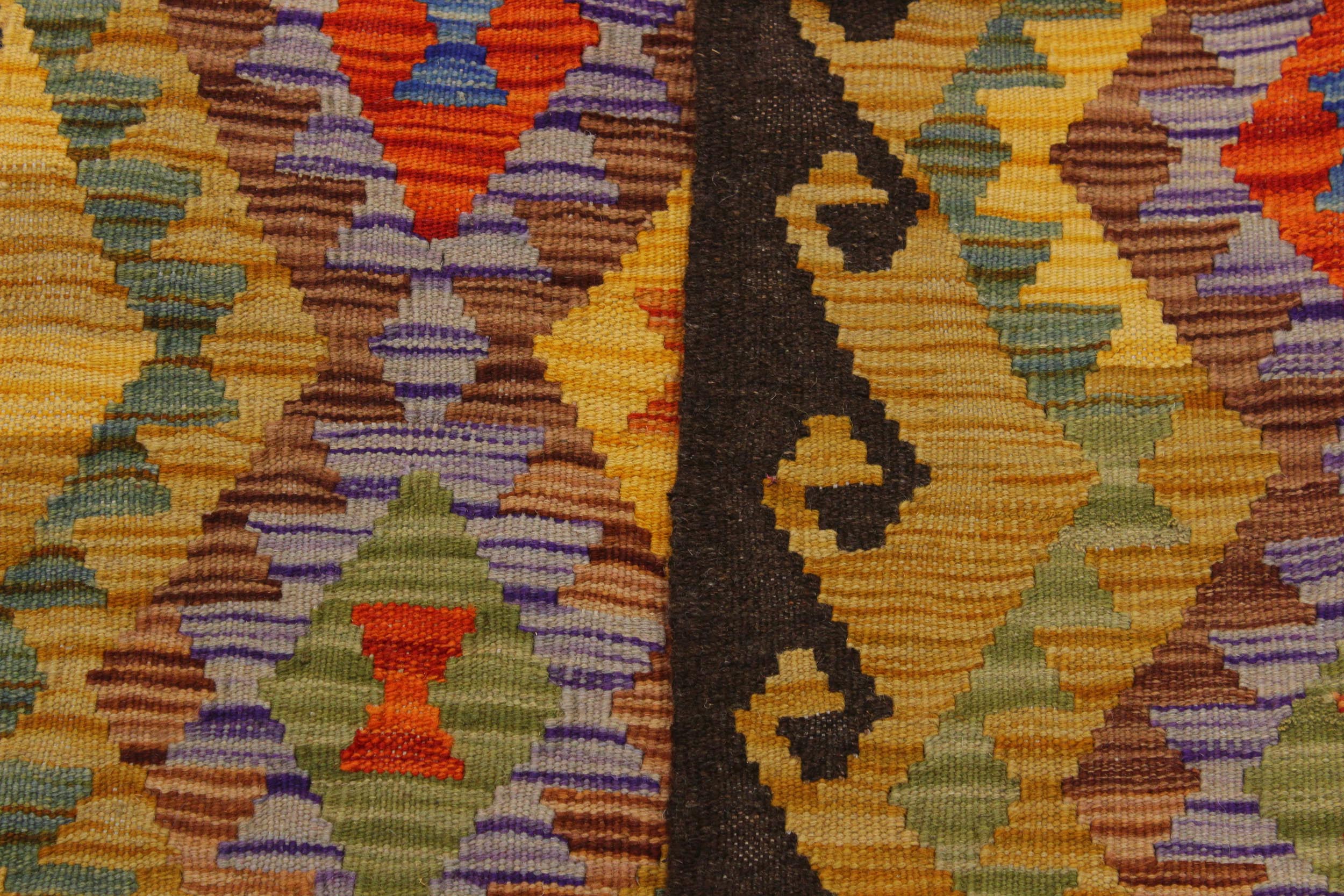 handmade Geometric Kilim Brown Gold Hand-Woven RECTANGLE 100% WOOL area rug 3 x 5