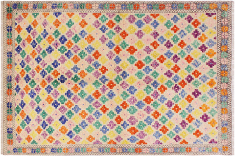 Contemporary Balochi Antionet Beige/Gray Wool Rug - 5'5''X7'9''