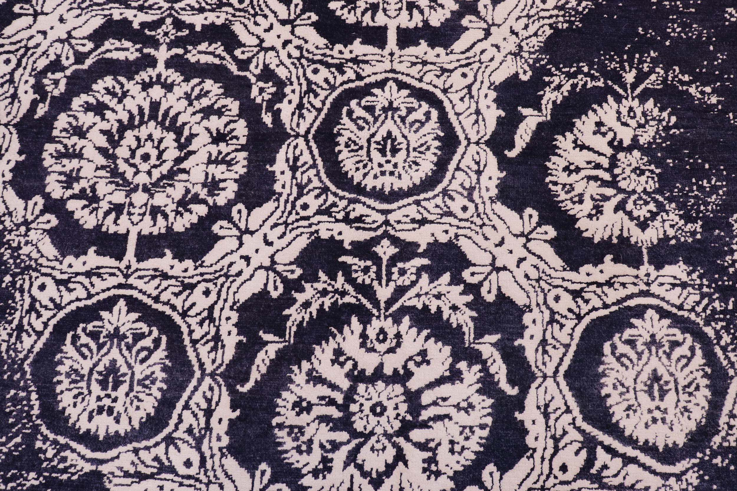 handmade Modern Kafkaz Blue Ivory Hand Knotted RECTANGLE WOOL&SILK area rug 5' x 8'