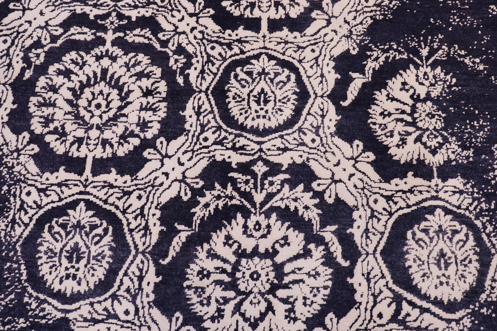 handmade Modern Kafkaz Blue Ivory Hand Knotted RECTANGLE WOOL&SILK area rug 5' x 8'