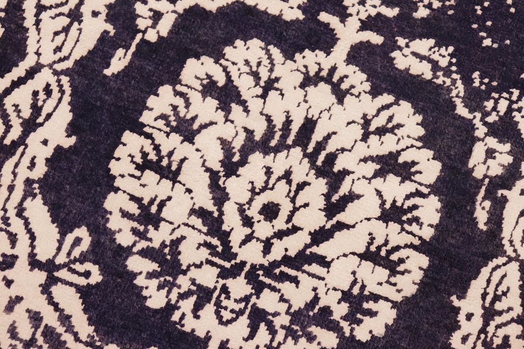 handmade Modern Kafkaz Blue Ivory Hand Knotted RECTANGLE WOOL&SILK area rug 5 x 8