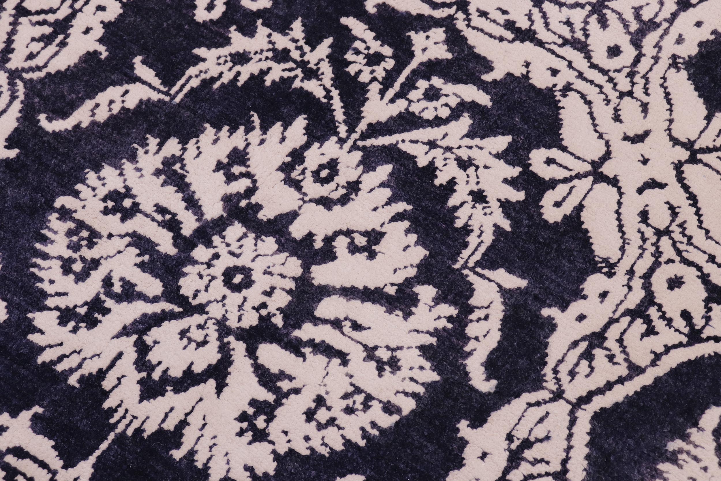 handmade Modern Kafkaz Blue Ivory Hand Knotted RECTANGLE WOOL&SILK area rug 5' x 8'