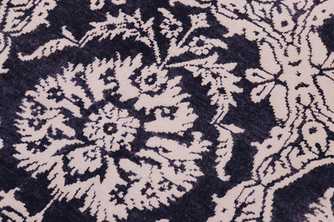handmade Modern Kafkaz Blue Ivory Hand Knotted RECTANGLE WOOL&SILK area rug 5' x 8'
