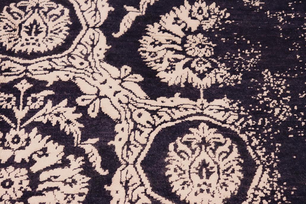 handmade Modern Kafkaz Blue Ivory Hand Knotted RECTANGLE WOOL&SILK area rug 5 x 8