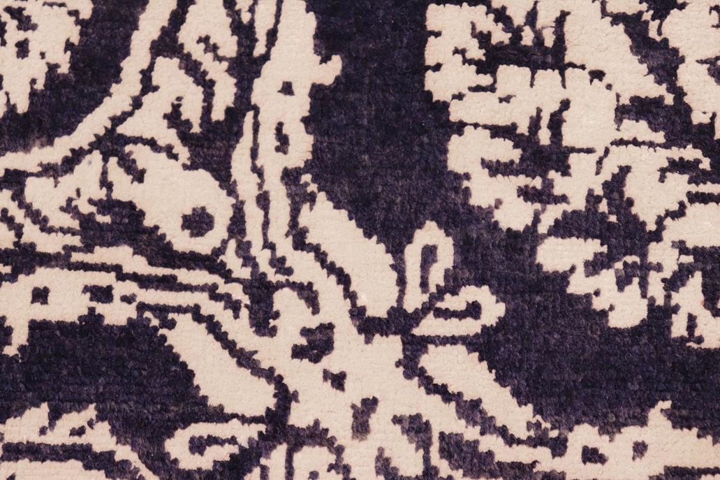 handmade Modern Kafkaz Blue Ivory Hand Knotted RECTANGLE WOOL&SILK area rug 5 x 8