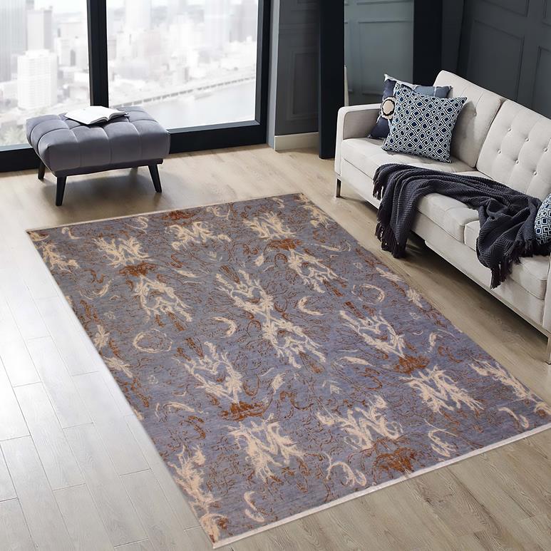 handmade Modern Kafkaz Blue Ivory Hand Knotted RECTANGLE 100% WOOL area rug 9 x 12