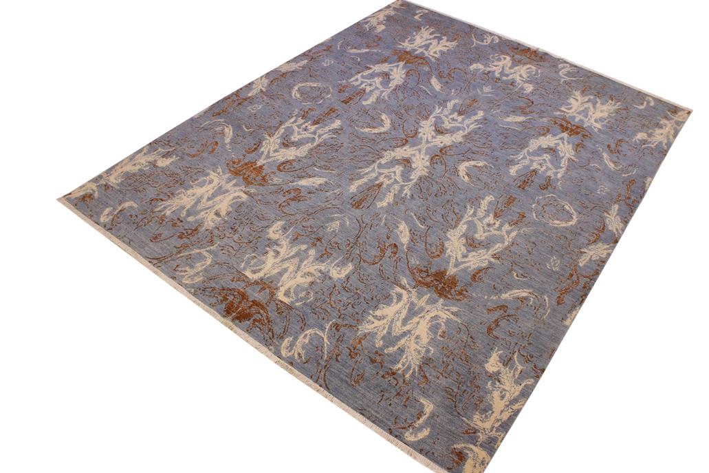 handmade Modern Kafkaz Blue Ivory Hand Knotted RECTANGLE 100% WOOL area rug 9 x 12