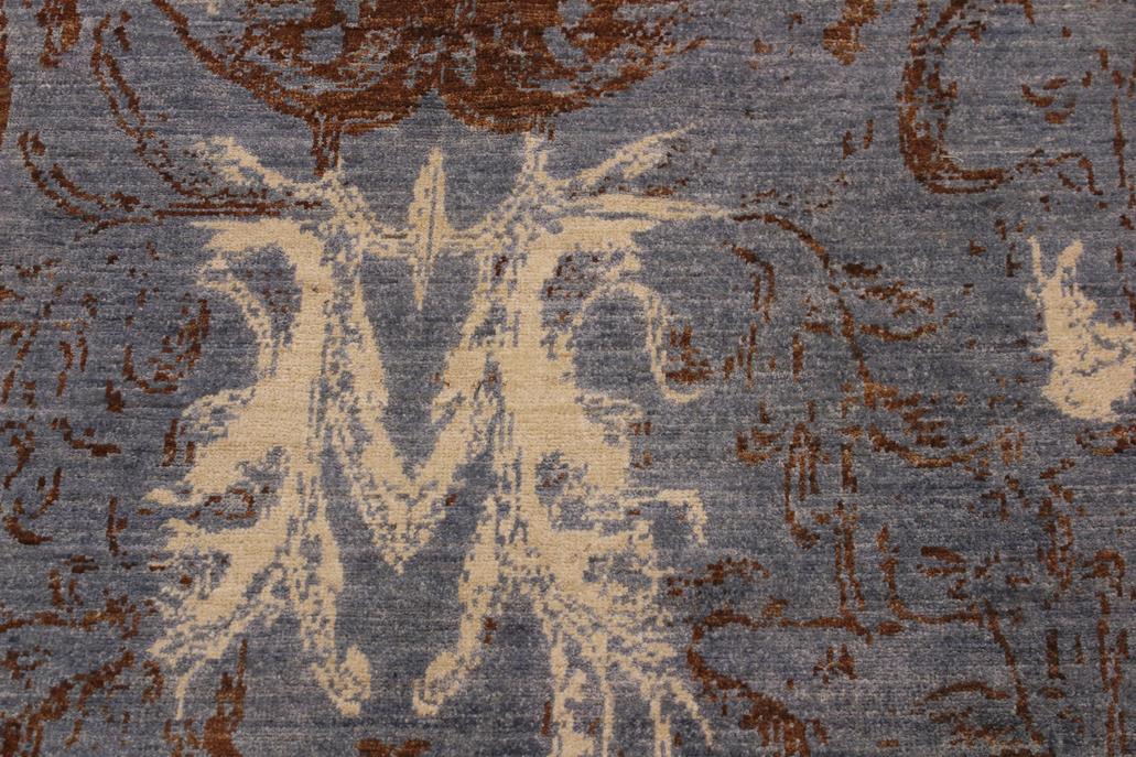 handmade Modern Kafkaz Blue Ivory Hand Knotted RECTANGLE 100% WOOL area rug 9 x 12