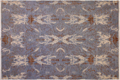 handmade Modern Kafkaz Blue Ivory Hand Knotted RECTANGLE 100% WOOL area rug 9' x 12'