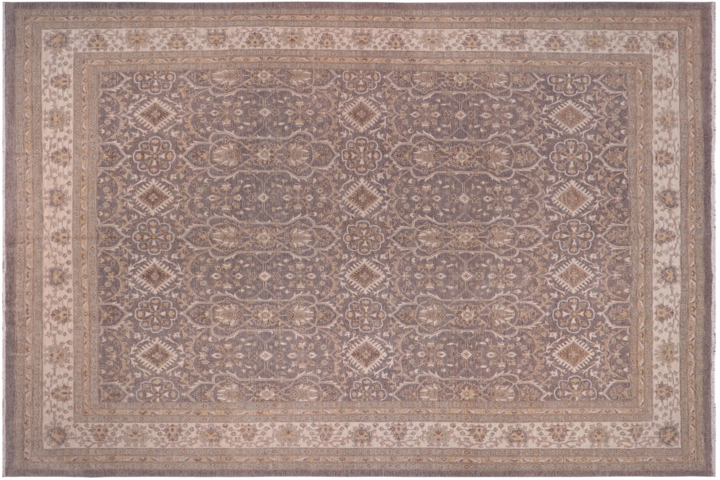 handmade Transitional Kafkaz Gray Ivory Hand Knotted RECTANGLE 100% WOOL area rug 12' x 15'