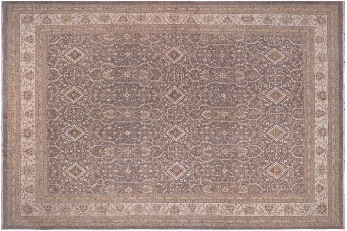 12x15 hand knotted transitional wool rug in gray and ivory - Classic Antonia