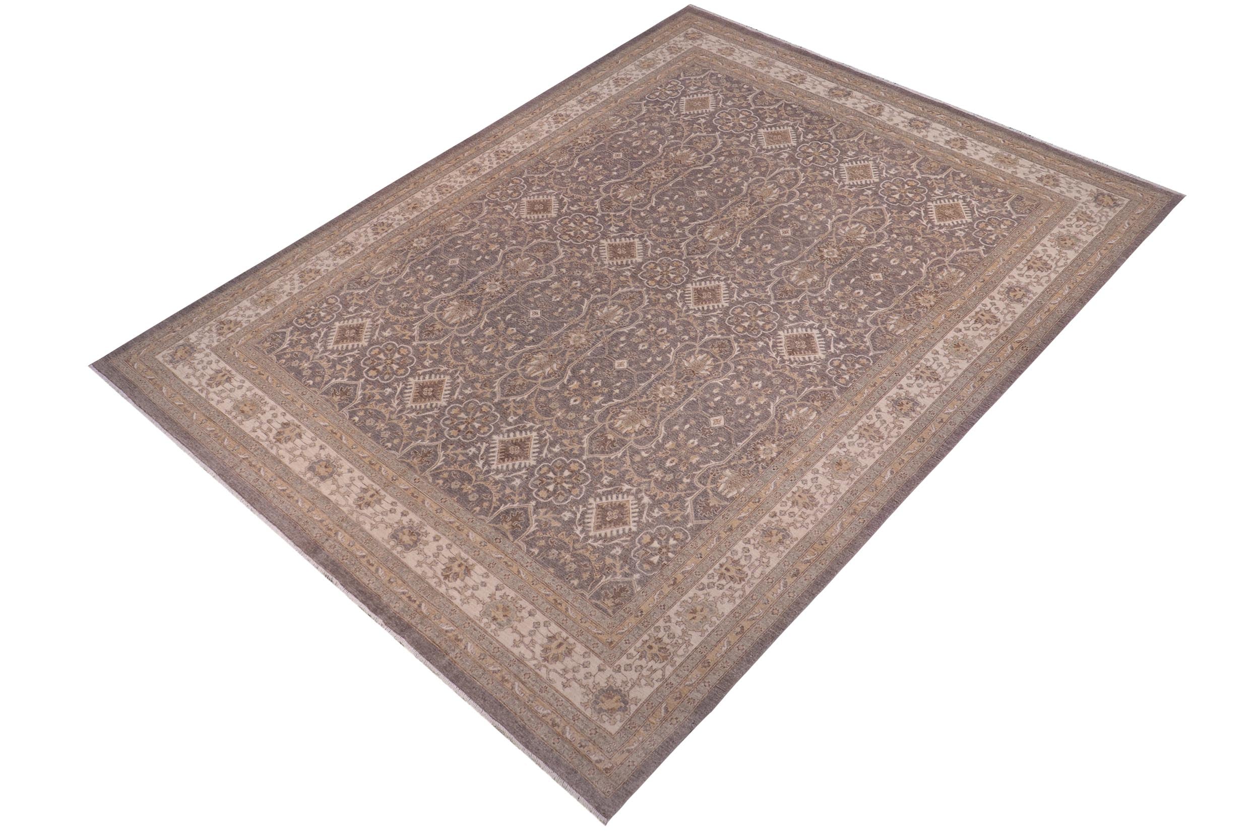 handmade Transitional Kafkaz Gray Ivory Hand Knotted RECTANGLE 100% WOOL area rug 12' x 15'